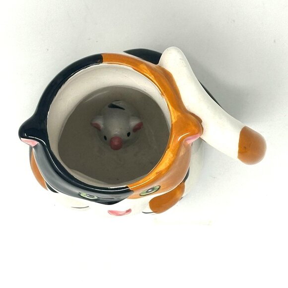 3D Calico Cat Surprise Mouse Inside Ceramic Tea Cup Coffee Mug Pier 1 Imports - Picture 4 of 16